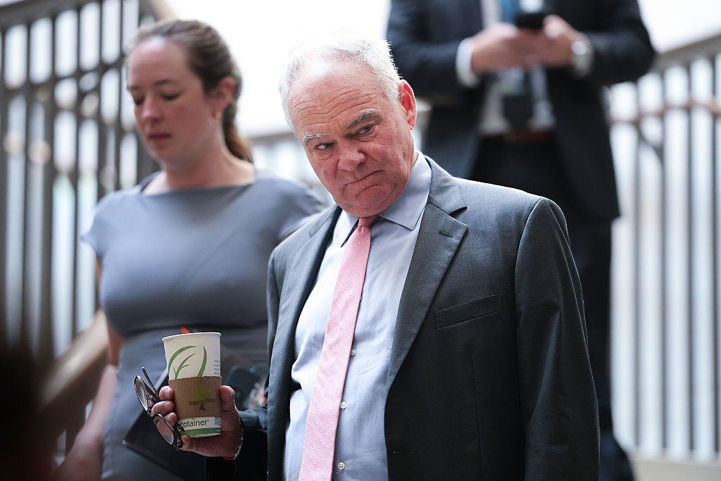 WASHINGTON, DC - JULY 29: Sen. Tim Kaine (D-VA) arrives for a closed briefing for members of the Senate Armed Services Committee at the U.S. Capitol on July 29, 2025 in Washington, DC. The subject of the briefing was U.S. strikes on Iranian nuclear sites conducted on June 22, 2025. (Photo by Win McNamee/Getty Images)
