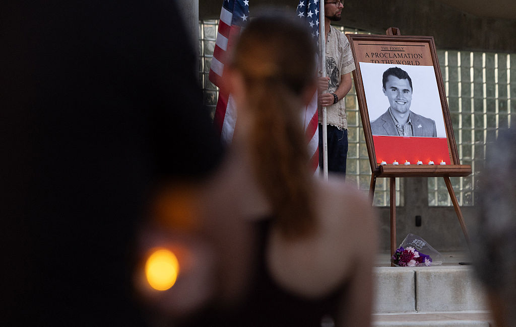 People attend a vigil for youth activist and influencer Charlie Kirk, who was shot at a public event at Utah Valley University, in Orem City Center Park, Orem, Utah, on September 10, 2025. Right-wing youth activist and influencer Charlie Kirk, a major ally of President Donald Trump, was shot dead September 10 in a "political assassination" that sparked fears of more political violence in an increasingly febrile United States.