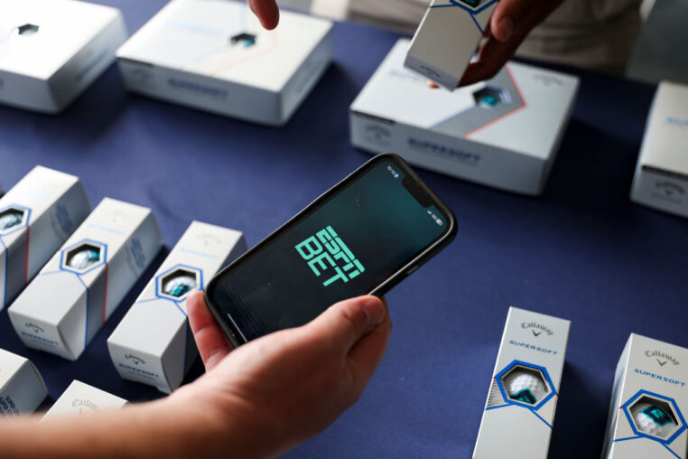 LOUISVILLE, KY - MAY 16: Fans check in at the ESPN Bet members lounge to receive Callaway golf balls on the 13th hole during the first round of the PGA Championship at Valhalla Golf Club on Thursday, May 16, 2024 in Louisville, Kentucky. (Photo by Scott Taetsch/PGA of America via Getty Images)