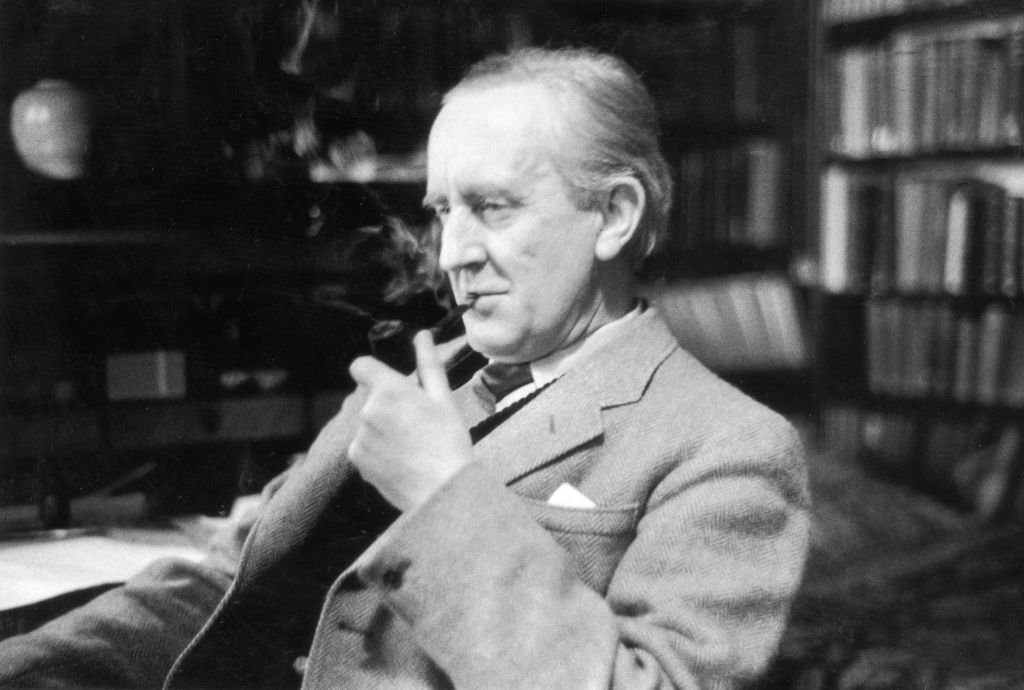 2nd December 1955: British writer J R R Tolkien (1892 - 1973), enjoying a pipe in his study at Merton College, Oxford, where he is a Fellow. Original Publication: Picture Post - 8464 - Professor J R R Tolkien - unpub. (Photo by Haywood Magee/Picture Post/Hulton Archive/Getty Images)