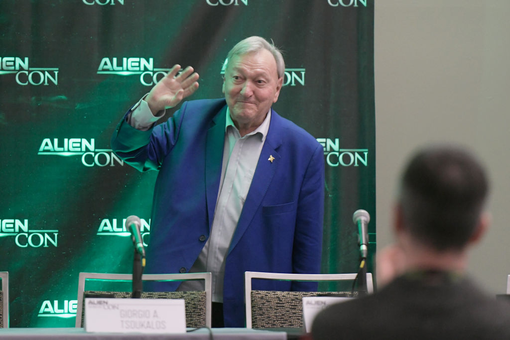 BALTIMORE, MD - NOVEMBER 09: Erich von Daniken speaks onstage at the Exclusive Gold Pass Session panel during Day 1 of AlienCon Baltimore 2018 at the Baltimore Convention Center on November 9, 2018 in Baltimore, Maryland. (Photo by Riccardo Savi/Getty Images for HISTORY)